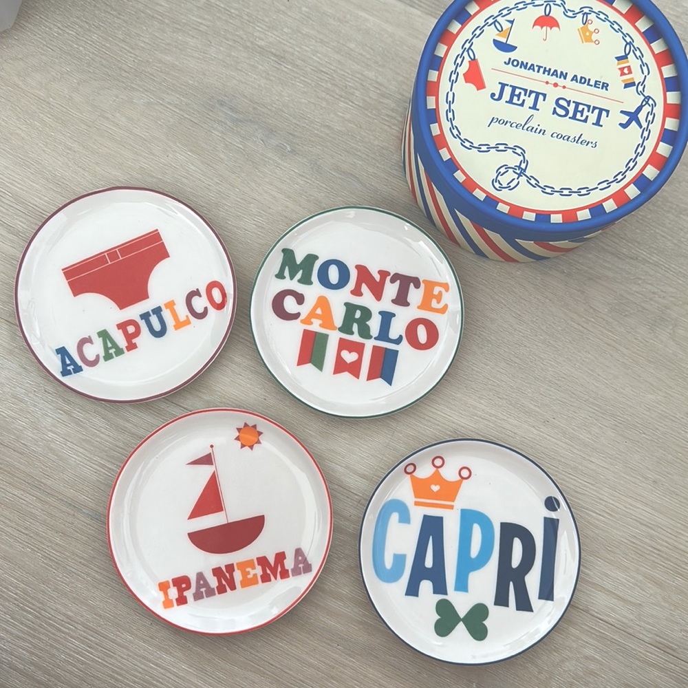 NIB, set of 4 Jonathan Adler porcelain coasters